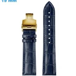 Bracelet fermoir Papillon 19 mm Cuir véritable Bleu pour montre