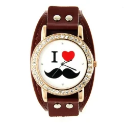 Femme Bracelet force Moustache pas chère montre tendance marron