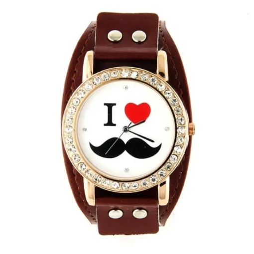 Femme Bracelet force Moustache pas chère montre tendance marron