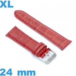 Bracelet grande longueur Cuir véritable de veau de luxe 24mm rouge montre