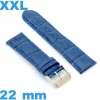 Bracelet grande longueur Cuir véritable de veau de luxe bleu pour montre 22mm