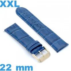 Bracelet grande longueur Cuir véritable de veau de luxe bleu pour montre 22mm
