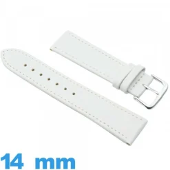 Bracelet 14mm Blanc pour montre  Cuir Synthétique Vegan Lisse