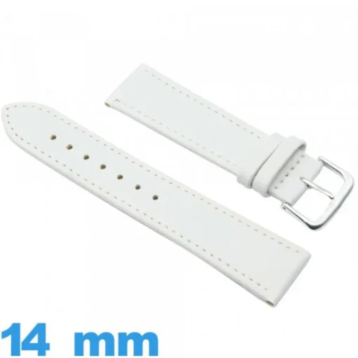 Bracelet 14mm Blanc pour montre  Cuir Synthétique Vegan Lisse