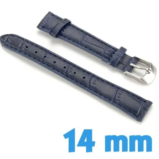 Bracelet 14mm Bleu marine pour montre Cuir Synthétique croco