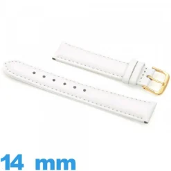 Bracelet 14mm de montre blanc Cuir véritable de veau lisse