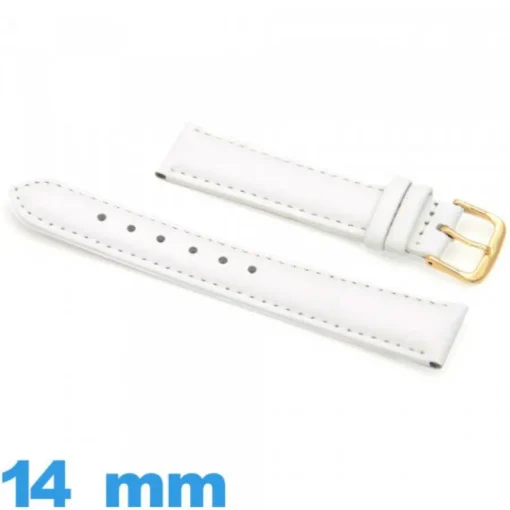 Bracelet 14mm de montre blanc Cuir véritable de veau lisse