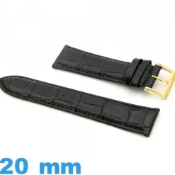 Bracelet 20mm de montre Noir cuir véritable  Crocodile