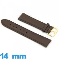 Bracelet 14mm montre brun foncé Cuir véritable de veau lisse