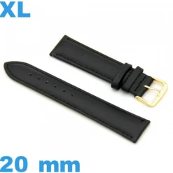 Bracelet 20mm noir de montre XL Cuir véritable de veau lisse