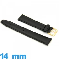 Bracelet 14mm Noir pour montre  Cuir véritable de veau