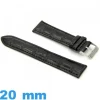 Bracelet 20mm pour montre Noir cuir Rembourré Alligator