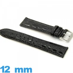 Bracelet 12mm pour montre Noir cuir Rembourré Crocodile