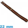 Bracelet 22mm pour montre Noir et Orange  Nato Textile