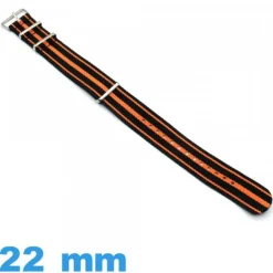 Bracelet 22mm pour montre Noir et Orange  Nato Textile