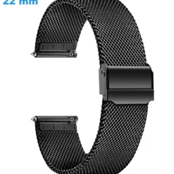 Bracelet montre 22 mm Acier Inoxydable boucle Coulissant Noir