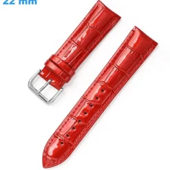 Bracelet montre 22 mm Cuir véritable Rouge fermoir Ardillon
