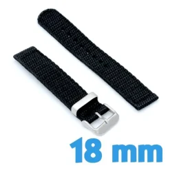 Bracelet Montre en Nylon Noir 18 mm Passant Acier