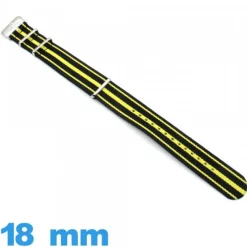 Bracelet montre N.A.T.O 18 mm Noir et Jaune  Textile