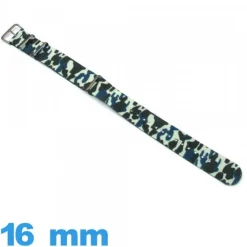 Bracelet montre Nato 16 mm Camouflage Militaire Bleu tissu