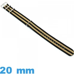 Bracelet montre N.A.T.O Noir et Beige tissu 20mm