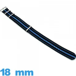 Bracelet montre Nato Noir et Bleu   Textile 18 mm