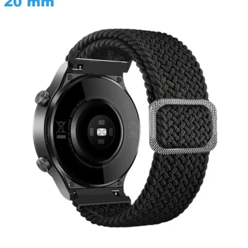 Bracelet montre Noir 20 mm Nylon fermoir Sangle