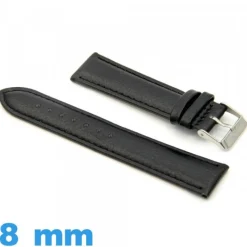 Bracelet montre  Noir cuir véritable 8mm Lisse