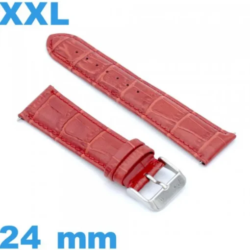 Bracelet montre rouge XXL Cuir véritable de veau de luxe 24mm