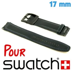 Bracelet montre swatch cuir véritable bleu foncé 17 mm