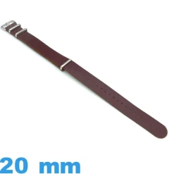Bracelet NATO Cuir 20 mm Marron Fermoir Acier Inoxydable
