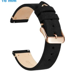 Bracelet Noir 16 mm Cuir véritable pour montre fermoir Ardillon