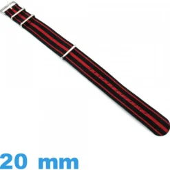 Bracelet Nylon 20mm Nato Noir et Rouge  pour montre