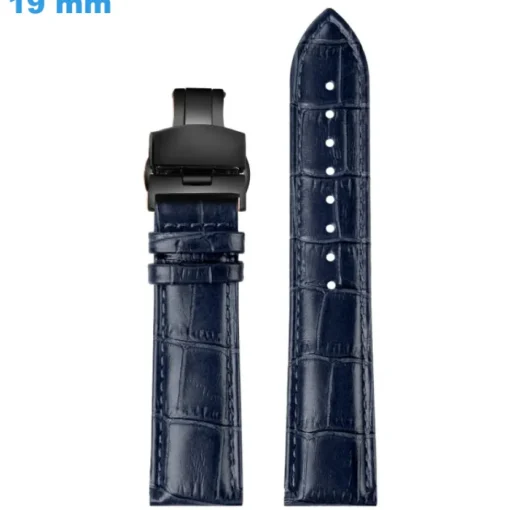 Bracelet pour montre 19 mm Cuir véritable Bleu Papillon