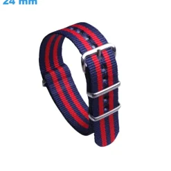 Bracelet pour montre Bleu et Rouge 24 mm Nylon fermoir Ardillon