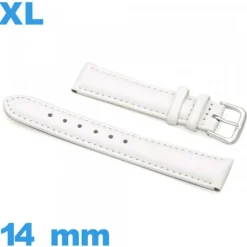 Bracelet pour montre gros poignet blanc Cuir véritable de veau lisse  14mm