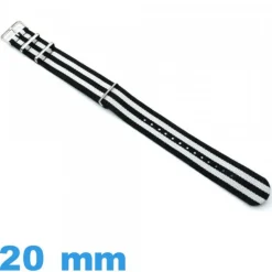 Bracelet tissu 20 mm Nato Noir et Blanc montre