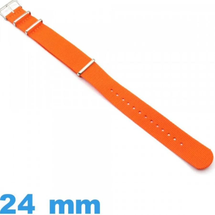 Bracelet tissu 24mm N.A.T.O Orange profond de montre