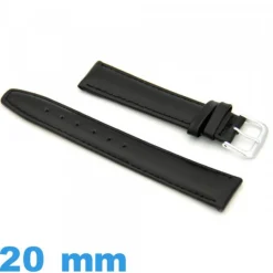 Bracelet Vrai cuir Noir pour montre 20 mm Rembourré