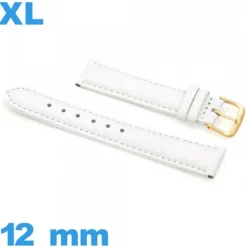 Bracelet XL Cuir véritable de veau lisse  blanc 12 mm montre