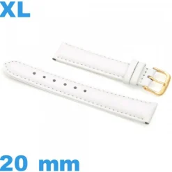 Bracelet XL Cuir véritable de veau lisse  blanc 20mm montre