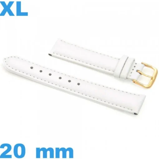 Bracelet XL Cuir véritable de veau lisse  blanc 20mm montre