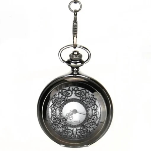 Femme Montre à gousset noire avec chaine