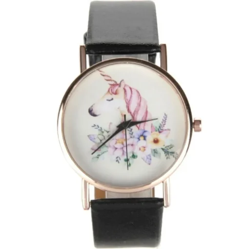 Femme Montre avec licorne et fleurs