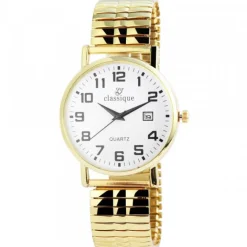Femme Montre Bracelet Extensible Doré Dateur