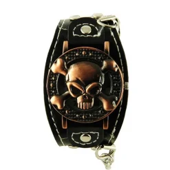 Femme Montre de force tête de mort pas chère noire chaine crâne cuivre