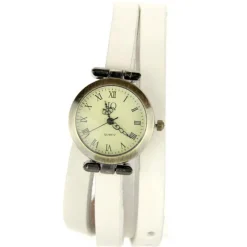 Femme Montre double tour cuir blanc pas chère