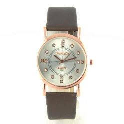 Femme Montre femme chic bracelet cuir brun boitier cuivre
