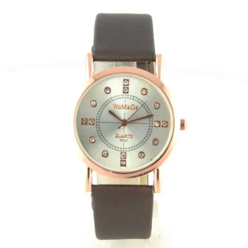 Femme Montre femme chic bracelet cuir brun boitier cuivre