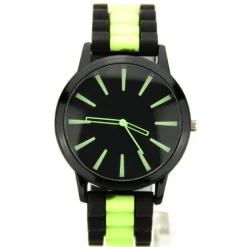 Femme Montre homme bracelet silicone noir et vert